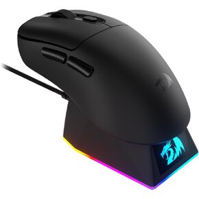 ماوس ألعاب لاسلكي خفيف الوزن من Redragon M998 مع قاعدة شحن مغناطيسية RGB، ماوس ضوئي سلكي/لاسلكي BT/2.4G، 24000 نقطة لكل بوصة، 5 أزرار قابلة للبرمجة للكمبيوتر الشخصي/Mac، أسود in Kuwait