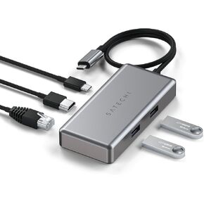 محول Satechi 5 في 1 USB-C متعدد المنافذ لجهاز Chromebook مع Gigabit Ethernet و4K HDMI (60 هرتز)، وشحن USB-C PD (96W) و2 USB-A 3.0 - رمادي فلكي in Kuwait