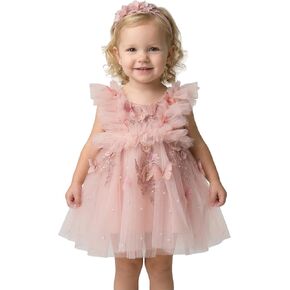 LalaMira Baby Girls Butterfly Birthday Dress Tulle Toddler Flower Girl Dress for First Birthday Wedding Party Photo Shoot in Kuwait