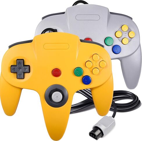 2 Pack for N64 Controller, suily Game pad Joystick for 64 - Plug & Play (Non USB Version) (Grey & Yellow) in Kuwait