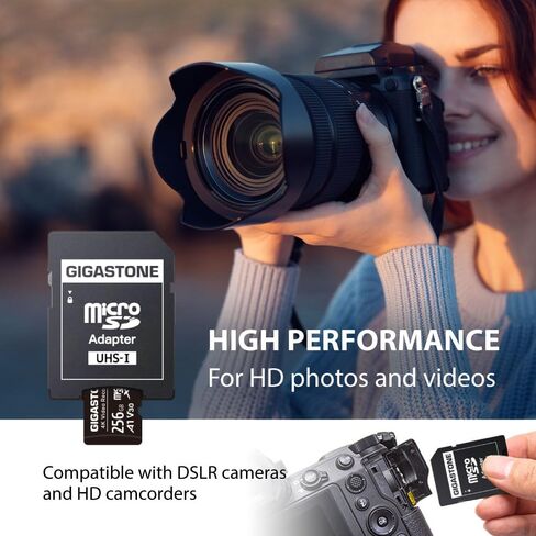 بطاقة GIGASTONE 256GB Micro SD A1 V30 حزمة واحدة، فيديو عالي الدقة بالكامل، كاميرا مراقبة أمنية بدون طيار، 100 ميجابايت/ثانية Micro SDHC فئة 10 in Kuwait