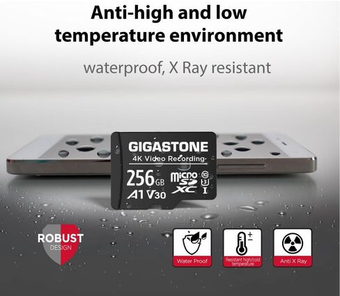 بطاقة GIGASTONE 256GB Micro SD A1 V30 حزمة واحدة، فيديو عالي الدقة بالكامل، كاميرا مراقبة أمنية بدون طيار، 100 ميجابايت/ثانية Micro SDHC فئة 10 in Kuwait