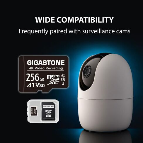 بطاقة GIGASTONE 256GB Micro SD A1 V30 حزمة واحدة، فيديو عالي الدقة بالكامل، كاميرا مراقبة أمنية بدون طيار، 100 ميجابايت/ثانية Micro SDHC فئة 10 in Kuwait