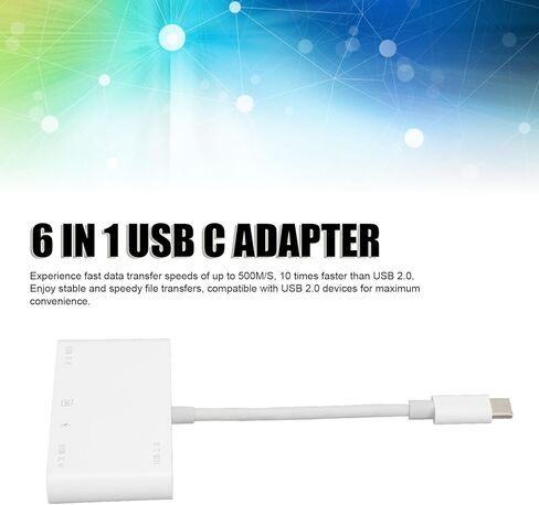 قارئ بطاقات ذاكرة 6 في 1، محول USB C متعدد المنافذ لبطاقة SD TF، محول من النوع C إلى USB3.0 USB2.0، التوصيل والتشغيل للهواتف المحمولة والكمبيوتر المحمول وأجهزة الكمبيوتر in Kuwait
