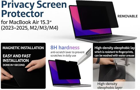 Magnetic Privacy Screen for MacBook Air 15.3 Inch 2023–2025 (M2/M3/M4) | Anti Spy Laptop Screen Protector, Blue Light Filter, HD Clarity, Reusable Magnetic Filter in Saudi Arabia