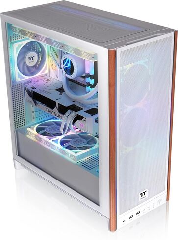 Thermaltake S370 WS; Mid Tower Chassis; Wood Front Trim; 4x120mm Fans Included; 410mm GPU Clearance; up to E-ATX; Hidden Connector Support (ATX/mATX);Vertical GPU Support;Snow;CA-11J-OOM6WN-00 in Saudi Arabia