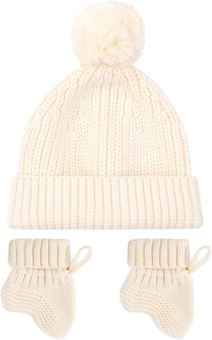 مجموعة أحذية أطفال كروشيه مريحة وقبعات محبوكة لحديثي الولادة جوارب حياكة دافئة ناعمة بونيه 0-6 in Kuwait