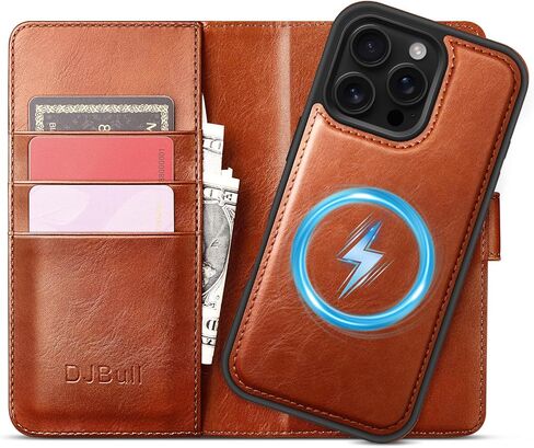 DJBull 2-in-1 Detachable Wallet Case for iPhone 16 Pro Max 6.9" RFID Blocking Flip Folio with Card Holder | PU Leather Shockproof Protective Cover Women Men for Apple 16 Pro Max Phone Case Light Brown in Saudi Arabia