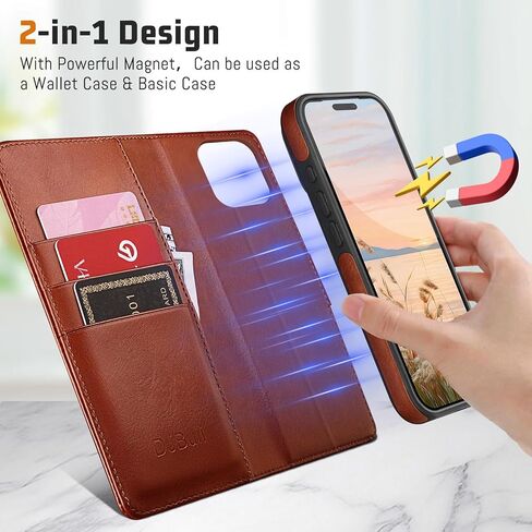 DJBull 2-in-1 Detachable Wallet Case for iPhone 16 Pro Max 6.9" RFID Blocking Flip Folio with Card Holder | PU Leather Shockproof Protective Cover Women Men for Apple 16 Pro Max Phone Case Light Brown in Saudi Arabia