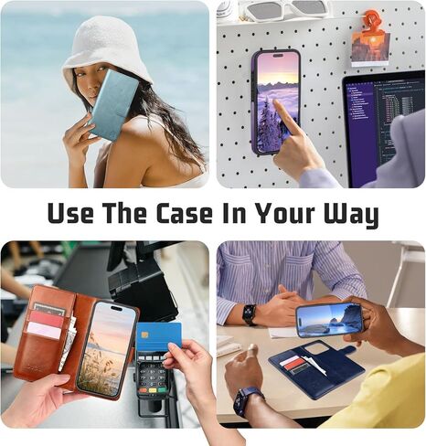 DJBull 2-in-1 Detachable Wallet Case for iPhone 16 Pro Max 6.9" RFID Blocking Flip Folio with Card Holder | PU Leather Shockproof Protective Cover Women Men for Apple 16 Pro Max Phone Case Light Brown in Saudi Arabia