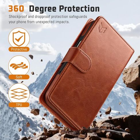 DJBull 2-in-1 Detachable Wallet Case for iPhone 16 Pro Max 6.9" RFID Blocking Flip Folio with Card Holder | PU Leather Shockproof Protective Cover Women Men for Apple 16 Pro Max Phone Case Light Brown in Saudi Arabia