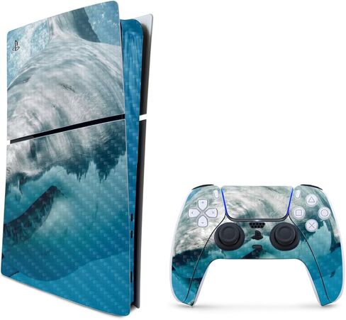غلاف MightySkins من ألياف الكربون لجهاز PS5 Playstation 5 حزمة الإصدار الرقمي النحيف - حماية رائعة من القرش الأبيض، لمسة نهائية متينة من ألياف الكربون سهلة الاستخدام، صنع في الولايات المتحدة الأمريكية in Kuwait
