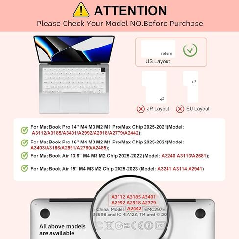 غطاء لوحة المفاتيح للأظافر الطويلة، متوافق تمامًا مع 2021-2024 MacBook Pro 14/16، MacBook Air 13/15. تغليف صندوق هدايا، غطاء لوحة مفاتيح من السيليكون المرتفع - مثالي للاستخدام في المكتب والدراسة (أبيض) in Saudi Arabia