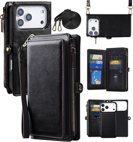 حافظة محفظة MInCYB لهاتف iPhone 17 Pro Max، [متوافقة مع Magsafe] [قابلة للفصل المغناطيسي] [RFID] حافظة جلدية PU مع حامل بطاقة وحزام كروس للنساء والرجال، بني in Kuwait