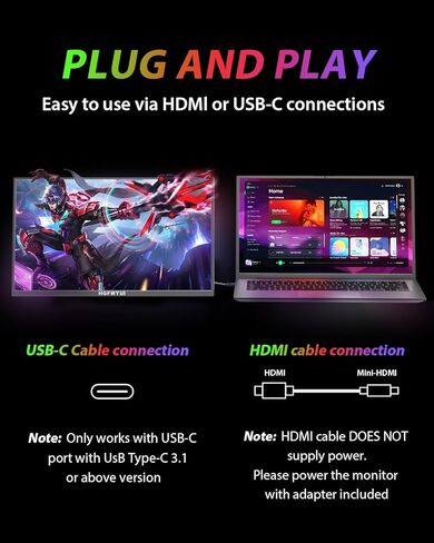 Large Portable Monitor 18.5", 1080P FHD 100Hz 120% sRGB USB-C IPS Screen External Display for Laptop Mac Gaming Office PC, Travel Monitor with Kickstand & Speakers, VESA Mountable - LCD Panels in Kuwait