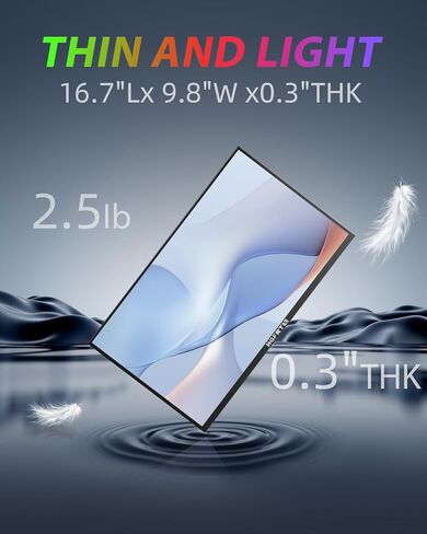 Large Portable Monitor 18.5", 1080P FHD 100Hz 120% sRGB USB-C IPS Screen External Display for Laptop Mac Gaming Office PC, Travel Monitor with Kickstand & Speakers, VESA Mountable - LCD Panels in Kuwait