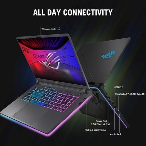 ASUS ROG Strix G16 Gaming Laptop, 16" 16:10 FHD+ 165Hz/3ms, NVIDIA GeForce RTX 5070, AMD Ryzen 9 8940HX (Beat i7-14650HX), 16GB DDR5-5600, 1TB PCIe Gen 4 SSD, Wi-Fi 6E, Windows 11 Pro, in Saudi Arabia