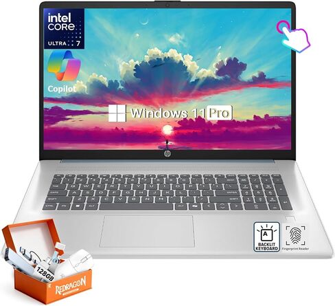 كمبيوتر محمول HP بشاشة لمس 17.3 بوصة 2026، Intel 12-Core Ultra 7 255U (حتى 5.2 جيجا هرتز)، 16 جيجابايت 5600MT/s DDR5، 1 تيرابايت PCIe SSD، شاشة مضادة للتوهج، لوحة مفاتيح بإضاءة خلفية، بصمة الإصبع، Copilot AI، Windows 11 Pro، مع الملحقات in Saudi Arabia