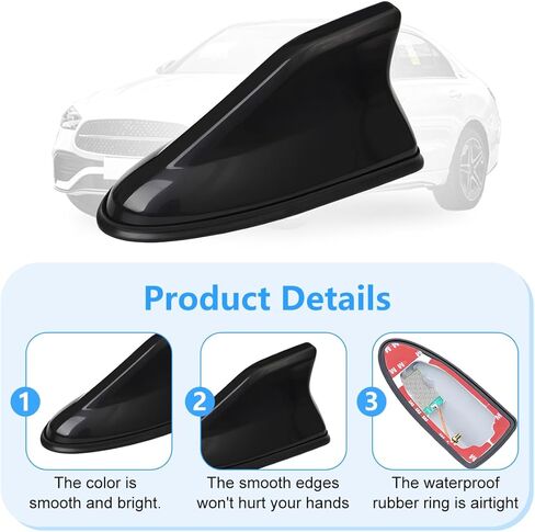 Car Shark Fin Antenna Cover, Vehicle Top Roof Aerials AM FM Radio Signal Base with Adhesive Tape, Automotive Shark Antenna Replacement Accessories, Universal for Truck Motorcycle RV (Black) in Kuwait