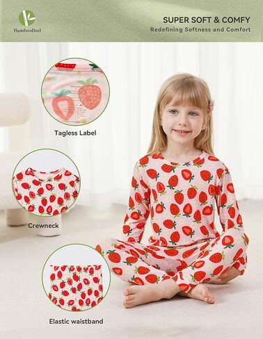Toddlers Pajama Set Little Girls Boys Pajamas Soft Bamboo Viscose Long Sleeve Top with Pants Sleepwear 2-7Y in Saudi Arabia