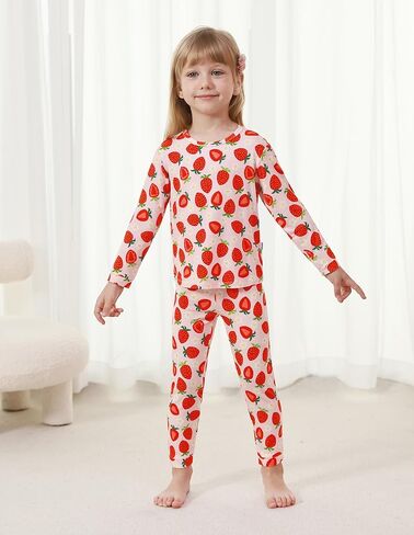 Toddlers Pajama Set Little Girls Boys Pajamas Soft Bamboo Viscose Long Sleeve Top with Pants Sleepwear 2-7Y in Saudi Arabia