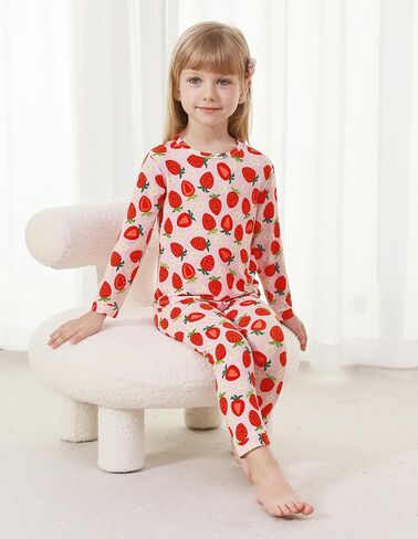 Toddlers Pajama Set Little Girls Boys Pajamas Soft Bamboo Viscose Long Sleeve Top with Pants Sleepwear 2-7Y in Saudi Arabia