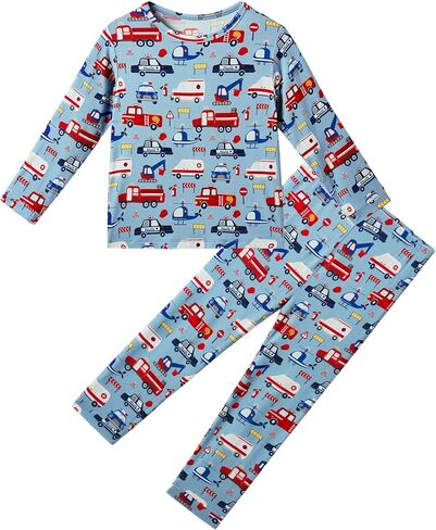 Toddlers Pajama Set Little Girls Boys Pajamas Soft Bamboo Viscose Long Sleeve Top with Pants Sleepwear 2-7Y in Saudi Arabia