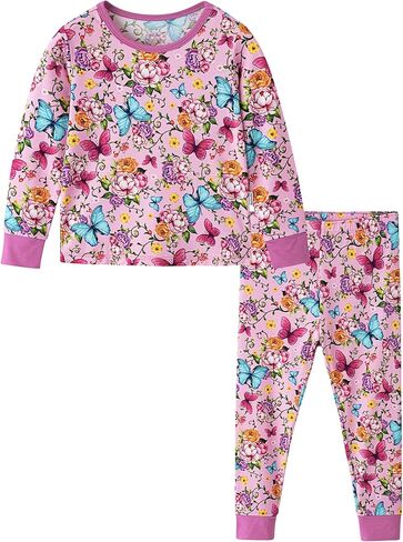 Toddlers Pajama Set Little Girls Boys Pajamas Soft Bamboo Viscose Long Sleeve Top with Pants Sleepwear 2-7Y in Saudi Arabia