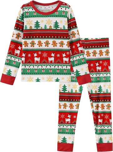 Toddlers Pajama Set Little Girls Boys Pajamas Soft Bamboo Viscose Long Sleeve Top with Pants Sleepwear 2-7Y in Saudi Arabia