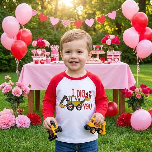 تي شيرت للأطفال الصغار لعيد الحب للأطفال على شكل شاحنة وحشية Excavator Love Heart وأكمام طويلة من عمر 2-5 سنوات in Kuwait