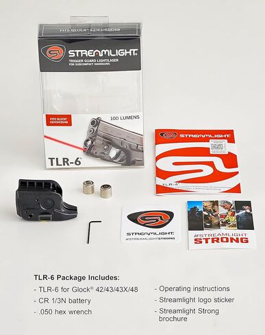 Streamlight 69270 TLR-6 ضوء سلاح تكتيكي 100 لومن مع ليزر أحمر مدمج مصمم حصريًا وحصريًا لـ Glock 42/43/43X/48 (بدون سكة أو MOS)، أسود in Kuwait