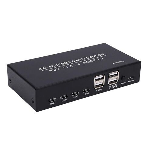محول Yunseity 4 منافذ HD للوسائط المتعددة، محول 4K 60 هرتز KVM 2 جهاز كمبيوتر مع 4 منافذ USB، محول مخرج 2 في 1، محدد مشاركة عرض الوسائط المتعددة HD 2.0 للكمبيوتر الشخصي والكمبيوتر المحمول ووحدة التحكم في الألعاب والتلفزيون in Kuwait