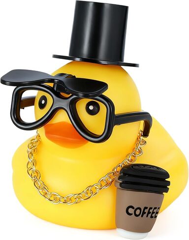 BOZILY 2 Pack Rubber Duck Car Ornaments, Squeeze Duck Bicycle Horns with Propeller Helmet, Bandage and Gold Chain, Funny Dashboard Decor for Car, Bike, Motorcycle in Saudi Arabia