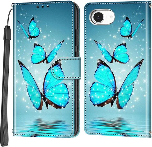 حافظة محفظة لهاتف iPhone 16e، [مسند] حامل 3 بطاقات [غلاف داخلي من مادة TPU مقاوم للصدمات]، غطاء قلاب واقٍ مغناطيسي من جلد البولي يوريثان مقاس 6.1 بوصة، زهرة سوداء in Kuwait