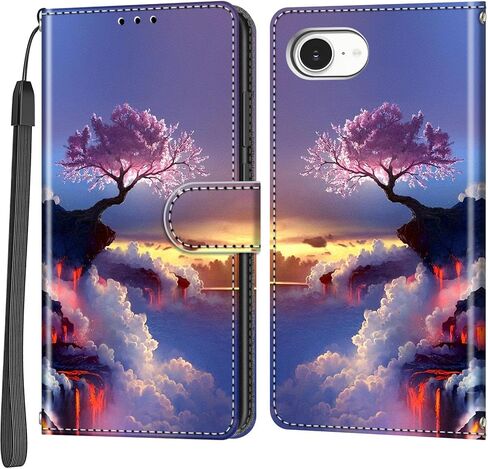 حافظة محفظة لهاتف iPhone 16e، [مسند] حامل 3 بطاقات [غلاف داخلي من مادة TPU مقاوم للصدمات]، غطاء قلاب واقٍ مغناطيسي من جلد البولي يوريثان مقاس 6.1 بوصة، زهرة سوداء in Kuwait