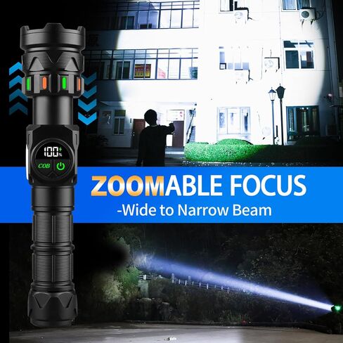 Rechargeable Flashlights High Lumens 5000 Long Distance, Super Bright LED Flash Lights with COB Sidelight USB C LCD Display, Daul Light Source & Buttons with Red Light, for Camping Hiking Emergency in Saudi Arabia