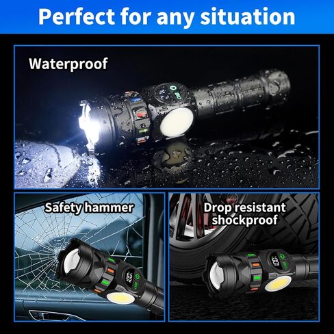 Rechargeable Flashlights High Lumens 5000 Long Distance, Super Bright LED Flash Lights with COB Sidelight USB C LCD Display, Daul Light Source & Buttons with Red Light, for Camping Hiking Emergency in Saudi Arabia