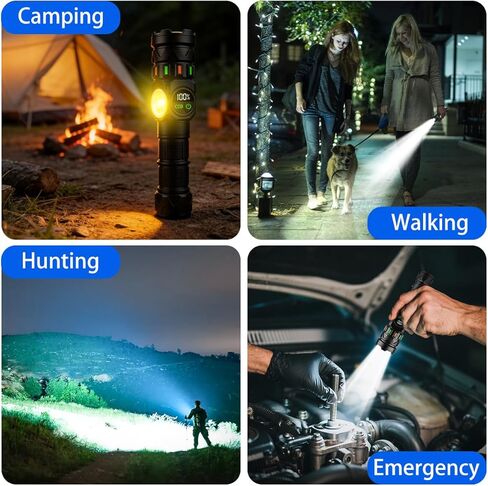 Rechargeable Flashlights High Lumens 5000 Long Distance, Super Bright LED Flash Lights with COB Sidelight USB C LCD Display, Daul Light Source & Buttons with Red Light, for Camping Hiking Emergency in Saudi Arabia