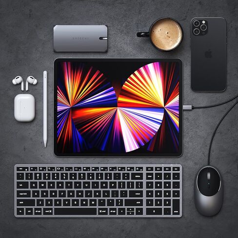 لوحة مفاتيح Satechi Slim X2 Bluetooth بإضاءة خلفية وماوس M1 لاسلكي بلوتوث لأجهزة Mac وWindows، مع منفذ Type-C قابل لإعادة الشحن - رمادي فضائي in Kuwait