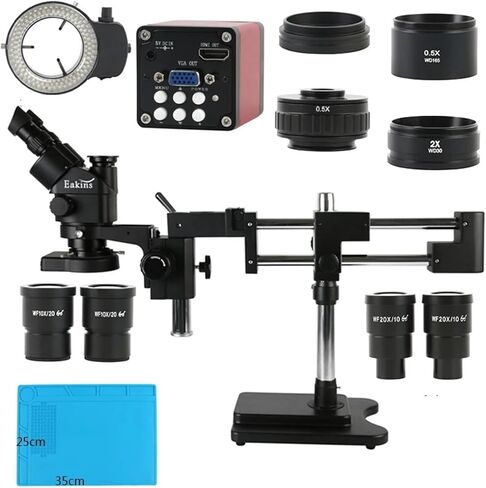 3.5X 7X 45X 90X Zoom Simul-Focal Double Boom Stand ثلاثي العينيات مجهر ستيريو VGA HDMI كاميرا فيديو للهاتف PCB لحام (A) in Saudi Arabia