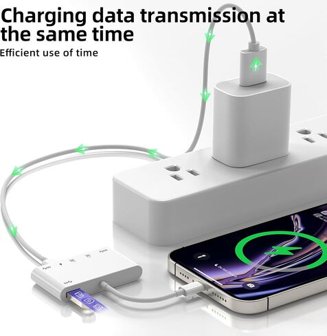 قارئ بطاقة SD لهاتف Iphone 14 13 Pro Max Lightning إلى USB محول (6 في 1) كاميرا رقمية عصا ذاكرة Micro SD OTG TF كابل منفذ شاحن لقابس هاتف Apple لجهاز Ipad متوافق مع ملحقات Samsung in Kuwait