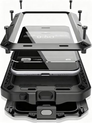 Marrkey متوافق مع حافظة iPhone 17، غطاء حماية كامل للجسم 360 درجة شديد التحمل مقاوم للصدمات [درع متين] جراب معدني من سبائك الألومنيوم مع واقي شاشة مدمج من السيليكون - أسود in Kuwait