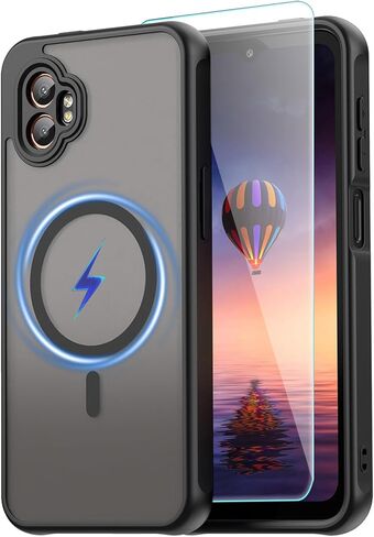 for Samsung Galaxy S21 Case 6.2 inch, Compatible with Magsafe with Screen Protector, Translucent Matte Anti-Fingerprint Shockproof Stronger Magnetic Cover for Galaxy S21 5G, Black in Saudi Arabia