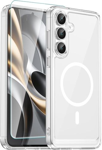 for Samsung Galaxy S21 Case 6.2 inch, Compatible with Magsafe with Screen Protector, Translucent Matte Anti-Fingerprint Shockproof Stronger Magnetic Cover for Galaxy S21 5G, Black in Saudi Arabia