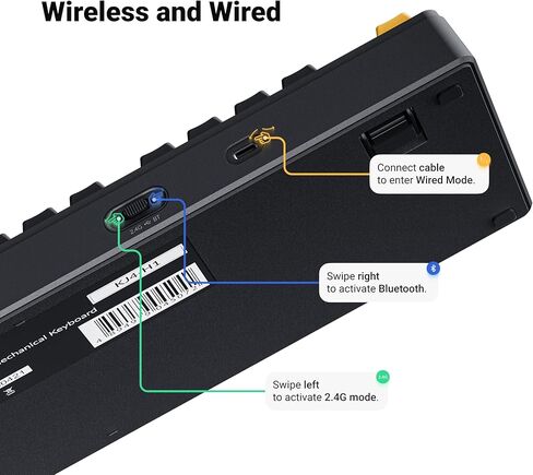 لوحة مفاتيح ميكانيكية لاسلكية مخصصة Keychron KJ4، 2.4 جيجا هرتز بلوتوث QMK 80% تخطيط RGB، مفتاح أحمر قابل للتبديل السريع متوافق مع نظام التشغيل Mac Windows Linux، بطارية شحن سريع 3750 مللي أمبير في الساعة للألعاب - أسود in Kuwait