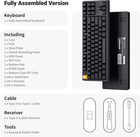 لوحة مفاتيح ميكانيكية لاسلكية مخصصة Keychron KJ4، 2.4 جيجا هرتز بلوتوث QMK 80% تخطيط RGB، مفتاح أحمر قابل للتبديل السريع متوافق مع نظام التشغيل Mac Windows Linux، بطارية شحن سريع 3750 مللي أمبير في الساعة للألعاب - أسود in Kuwait