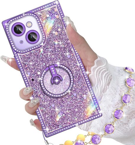 حافظة Miss Arts لهاتف iPhone 13 مع حامل حلقي، حافظة هاتف لامعة لامعة للنساء والفتيات، غطاء حماية فاخر بحجر الراين لهاتف iPhone 13 6.1 بوصة، وردي in Saudi Arabia