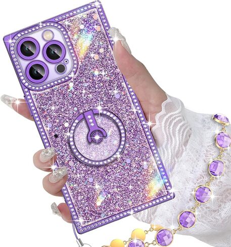 حافظة Miss Arts لهاتف iPhone 13 مع حامل حلقي، حافظة هاتف لامعة لامعة للنساء والفتيات، غطاء حماية فاخر بحجر الراين لهاتف iPhone 13 6.1 بوصة، وردي in Saudi Arabia