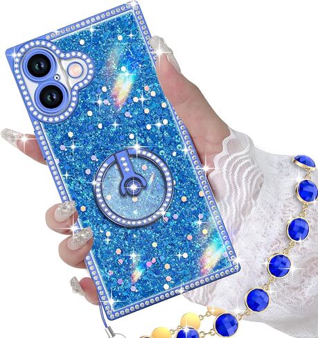 حافظة Miss Arts لهاتف iPhone 13 مع حامل حلقي، حافظة هاتف لامعة لامعة للنساء والفتيات، غطاء حماية فاخر بحجر الراين لهاتف iPhone 13 6.1 بوصة، وردي in Saudi Arabia