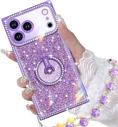 حافظة Miss Arts لهاتف iPhone 13 مع حامل حلقي، حافظة هاتف لامعة لامعة للنساء والفتيات، غطاء حماية فاخر بحجر الراين لهاتف iPhone 13 6.1 بوصة، وردي in Saudi Arabia